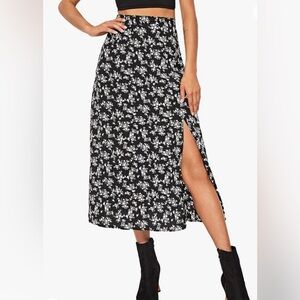 Floerns Women’s Boho Floral High Waist Split A Line Midi Skirt